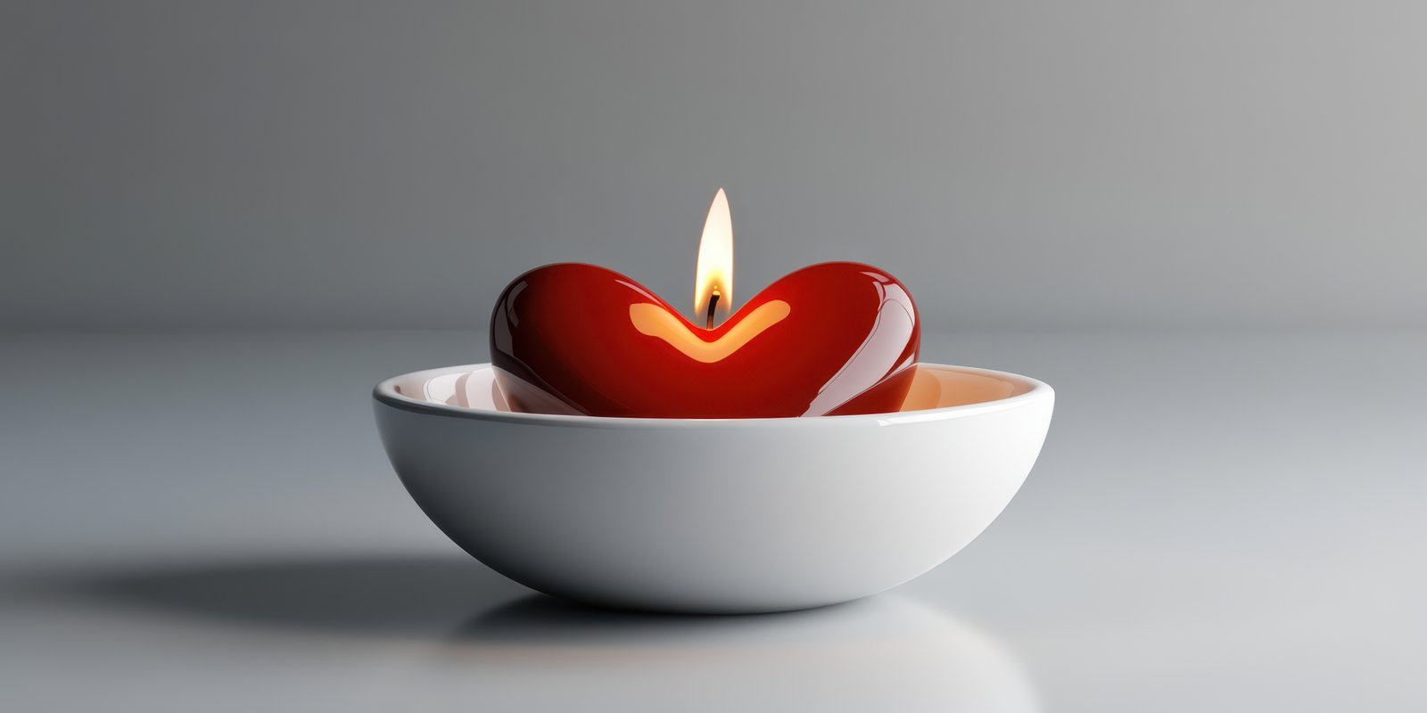 Heart-shaped candle flickers gently in a minimalist setting creating a warm atmosphere for relaxation